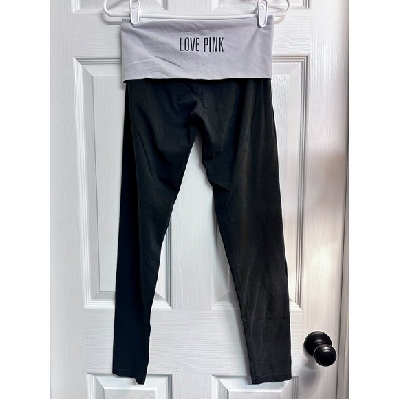 VICTORIA SECRET PINK Y2K LOT OF 2 LEGGINGS FOLDOVER YOGA BLACK Sz S SKINNY LEG - Picture 3 of 9
